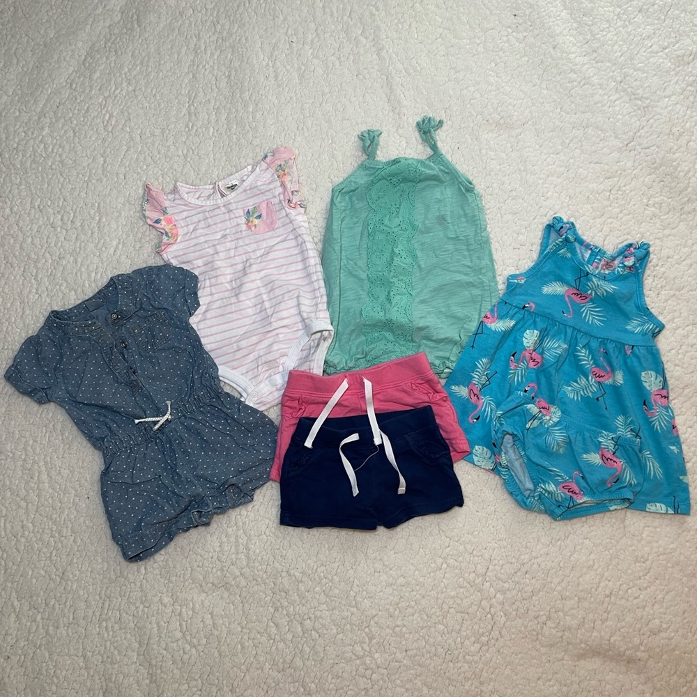 Baby Girl Assorted Colorful Rompers and Shorts Set